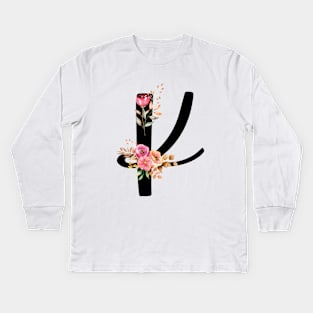 Letter K With Watercolor Floral Wreath Kids Long Sleeve T-Shirt